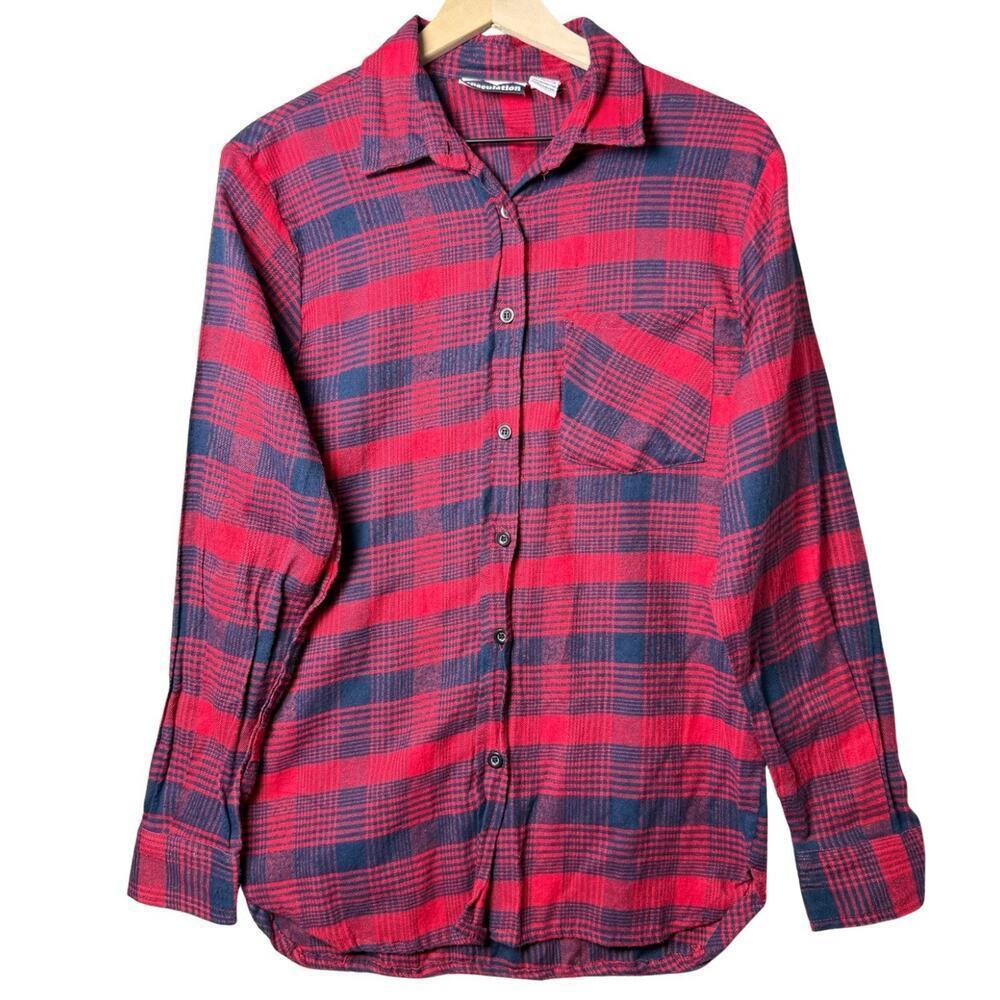 Speculation Plaid Flannel Button Up Red And Blue Cotton Blend Womens Size L
